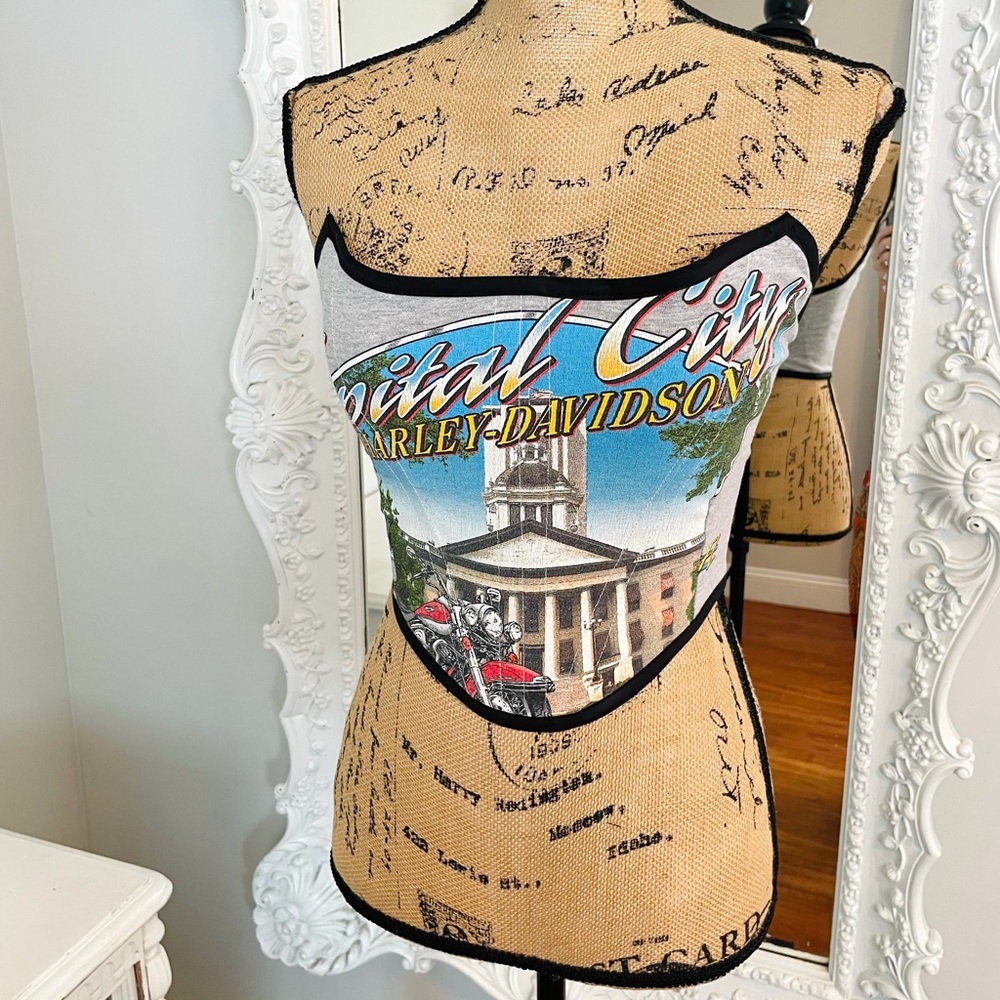New York Couture Reworked Harley Davidson Capital Logo Motorcycle Corset Top